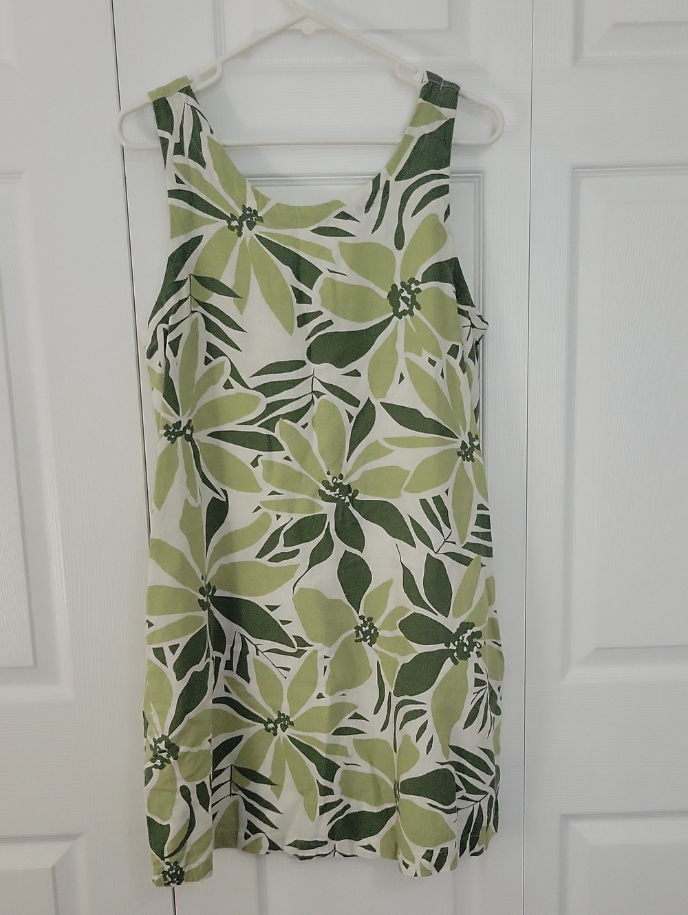 Sleeveless Linen Green Floral Shift Dress
